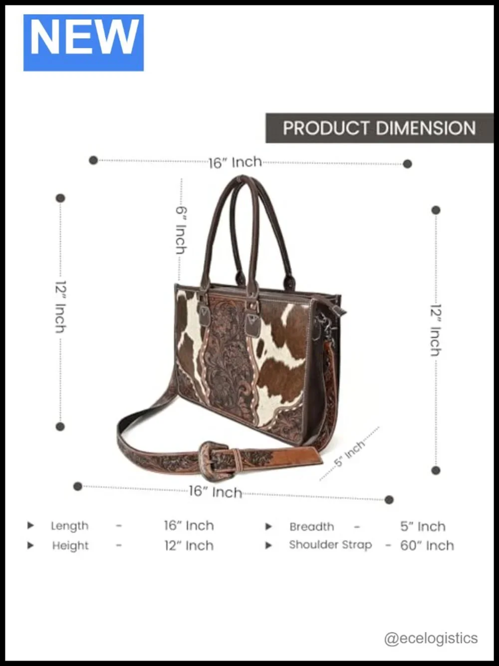 Western Leather Tote Bag Hand-Tooled Cowhide Hair-On Shoulder Purse